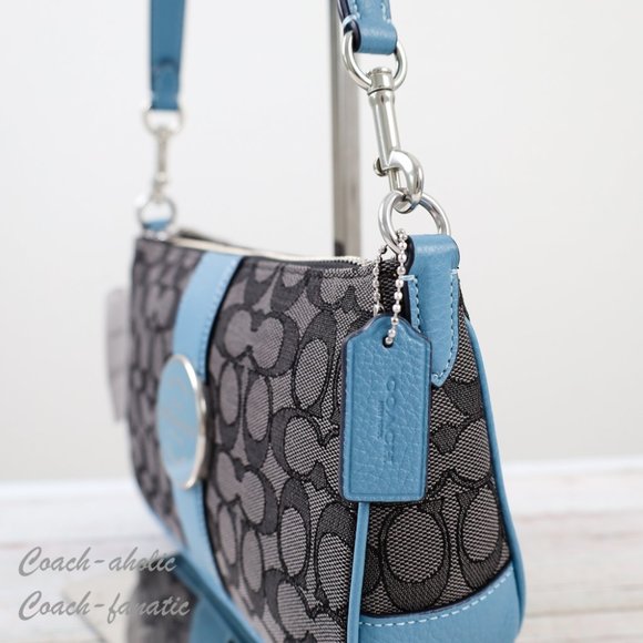 NWT Coach C8306 Lonnie Baguette Crossbody In Signature Jacquard in Pacific Blue - Picture 8 of 12